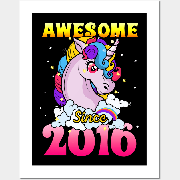 Funny Awesome Unicorn Since 2016 Cute Gift Wall Art by saugiohoc994